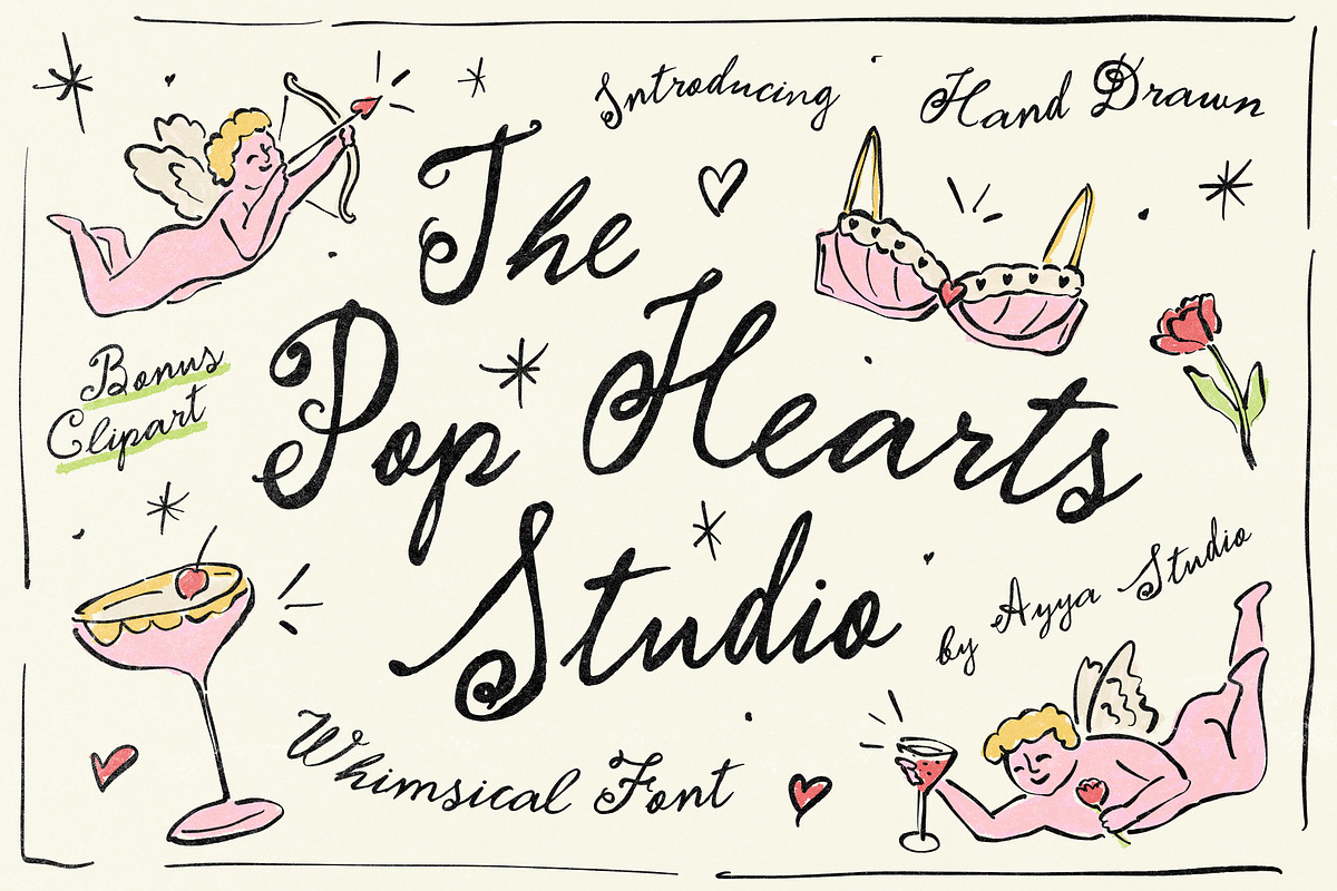 Pop Hearts Studio Whimsical Font, a Handwritten Font by Ayya Studio (Photo 1 of 12)