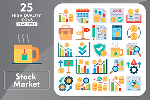 25 Stock Market Flat Icons, an Icon by Pexelpy