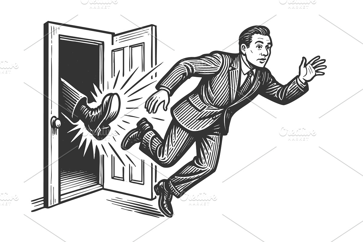 Man Kicked Out the Door engraving, a Person Illustration by AlexArt