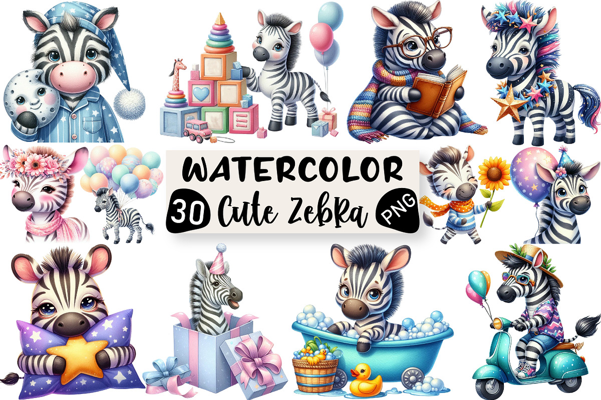 Cute Zebra Sublimation Clipart, an Illustration by Black Bird Studio (Photo 1 of 6)
