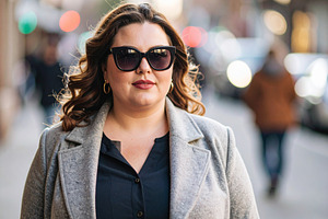 Plus-size woman walking at street with confident posture, a Person Photo by DanFLCreativo