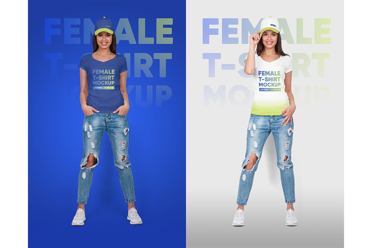Female T-Shirt & Baseball Cap Mockup, a Shirt Mockup by Hi, Mock-Up! (Photo 4 of 8)