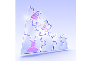 Isometric glass puzzle pieces 3d
