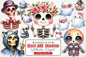 Cute Ghosts  Kawaii Skeletons PNG, an Illustration by RobertsArt