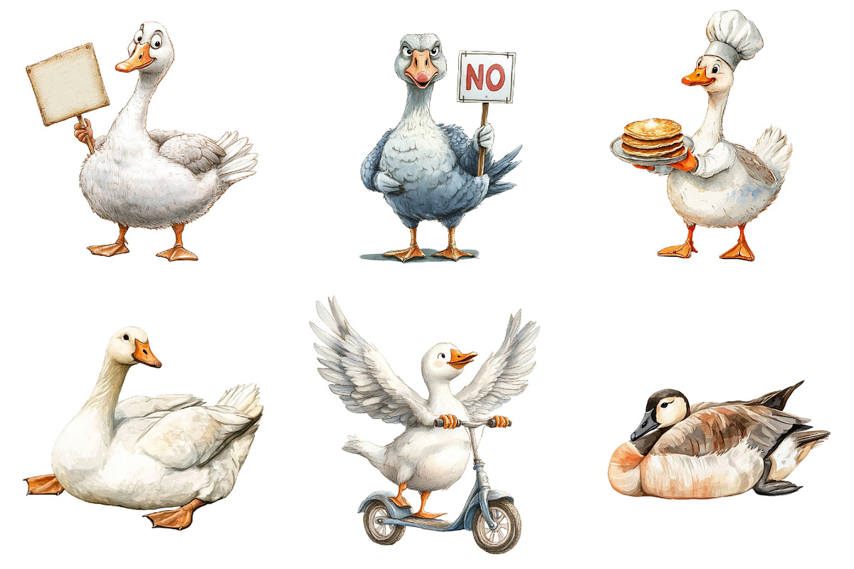 Watercolor Goose Clipart, an Illustration by Watercolor design (Photo 3 of 5)