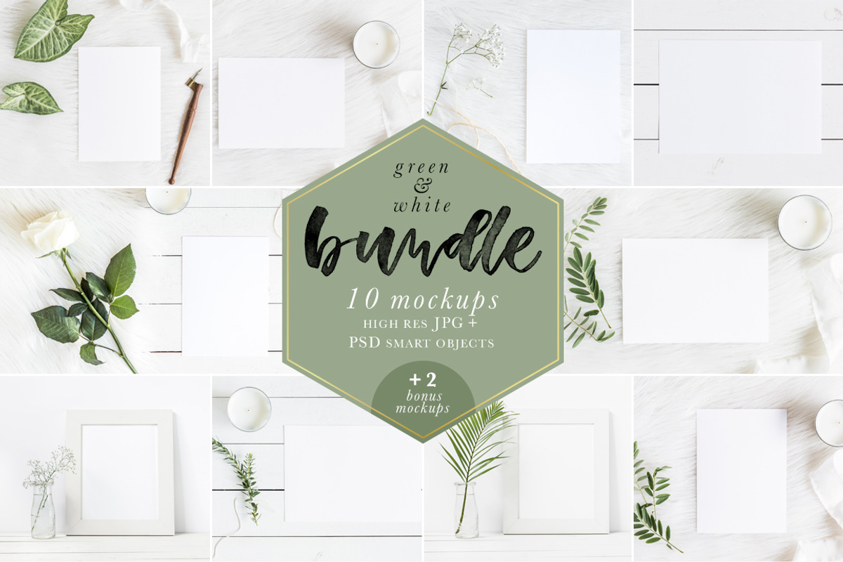 Green & White Mockups Bundle + Bonus, a Product Mockup by Salt Color Studio (Photo 1 of 13)