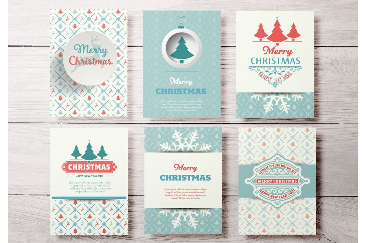 Set of Christmas Greeting Cards, a Card Template by OneVectorStock