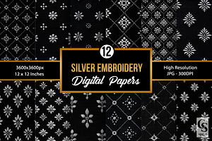 Silver Black Embroidery Patterns, a Pattern Graphic by Creative Store