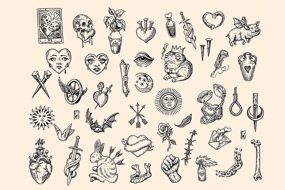 Gothic Tattoo Clipart Bundle, an Object Illustration by ClayStudio (Photo 2 of 8)