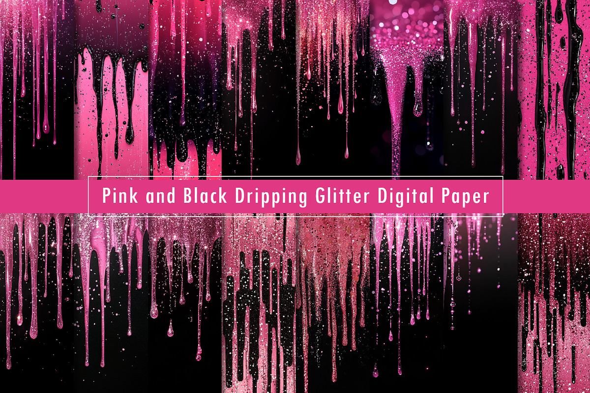 Pink Dripping Glitter Digital Paper, a Texture Graphic by Dream Creation (Photo 1 of 6)