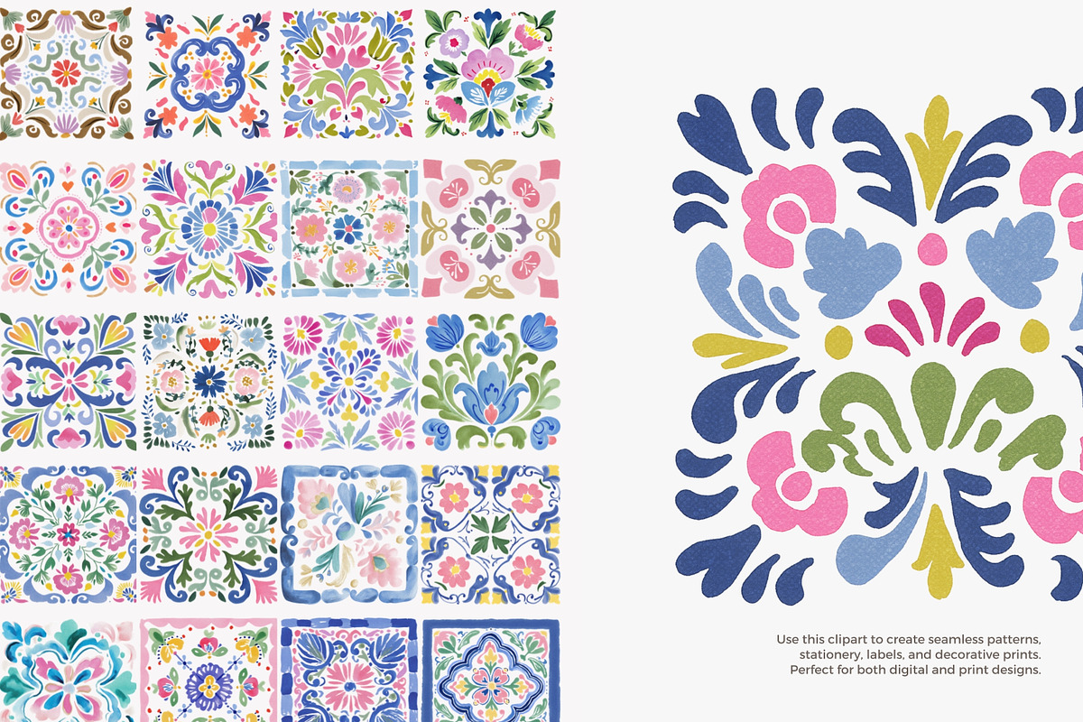 floral folk art motif clipart set, a Decorative Illustration by Patishop Art (Photo 3 of 6)