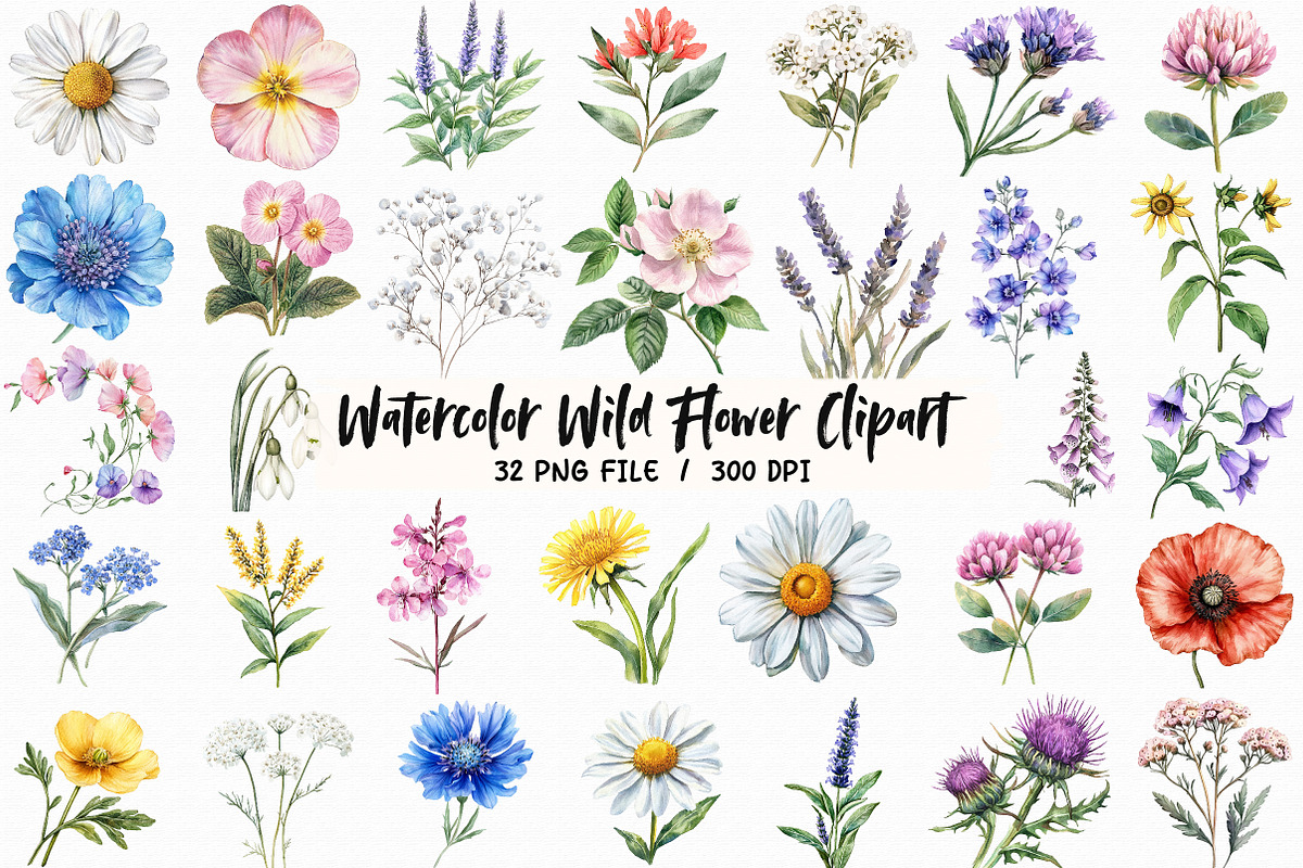 Watercolor Wild Flower Clipart, an Illustration by Libby Wishes (Photo 1 of 7)