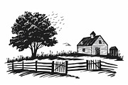 Farmhouse scene silhouette vector, an Illustration by Amazin_art (Thumbnail 13 of 13)