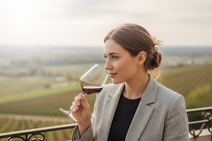 Elegant woman tasting red wine, a Photo by rarrarorro