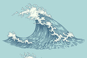 Set Sea waves. Vector engraving., a Decorative Illustration by Vector Engraving (Thumbnail 2 of 2)