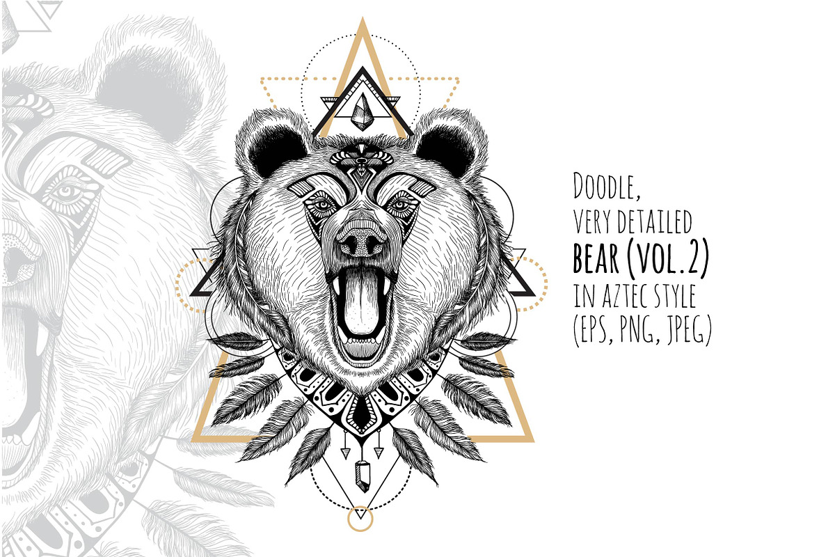 Textured bear in aztec style 2, an Animal Illustration by AnastasiaFears (Photo 1 of 2)