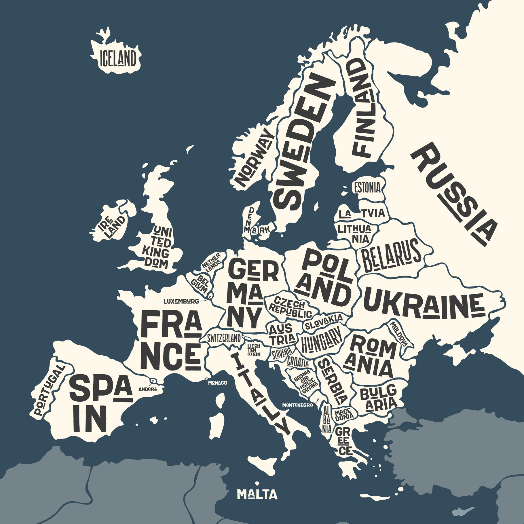 Europe, map. Poster map of the, an Illustration by Foxys Graphic