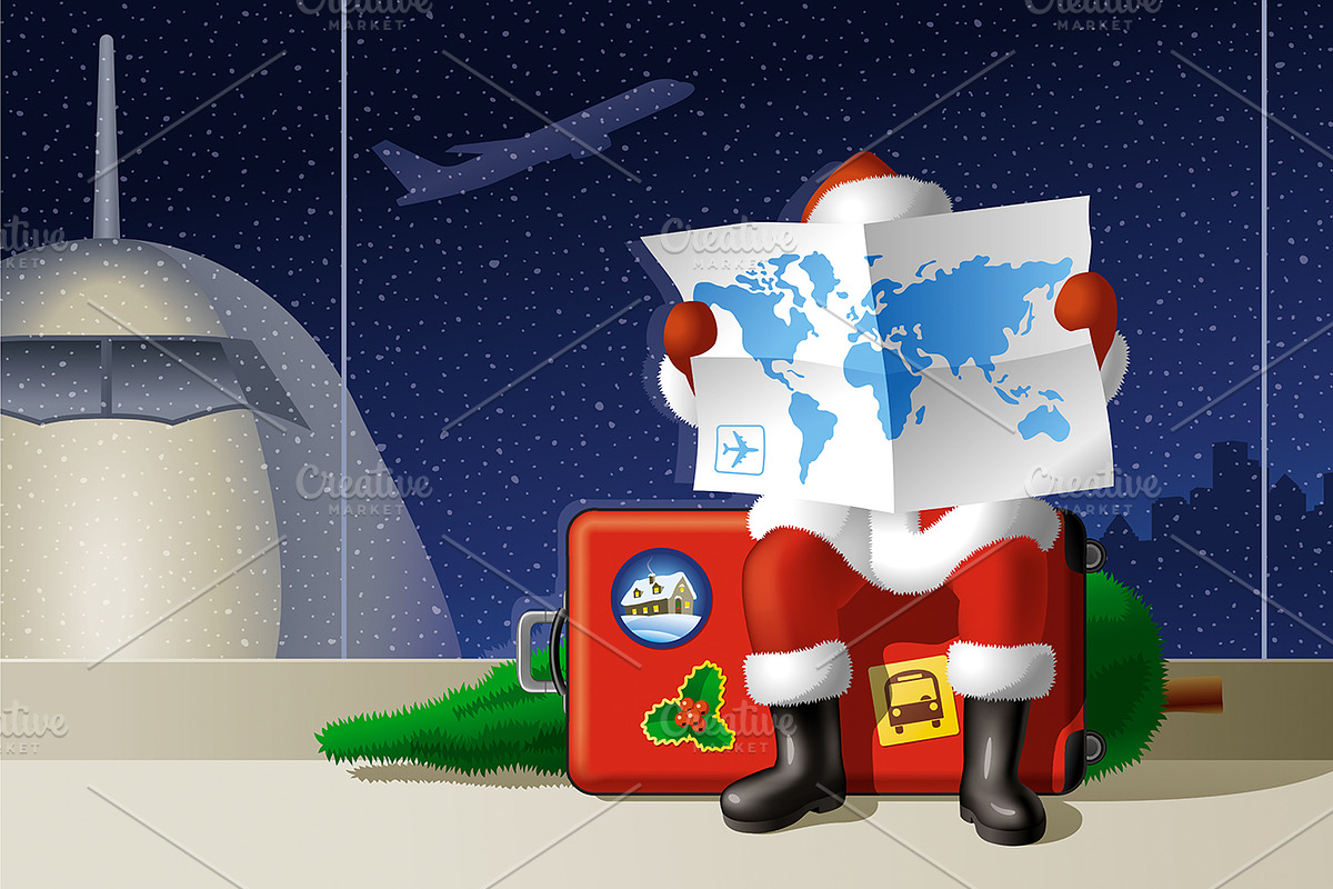 Santa's Christmas Travel, a Person Illustration by Retro Graphics