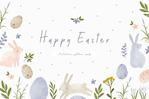 Happy Easter! Watercolor spring set