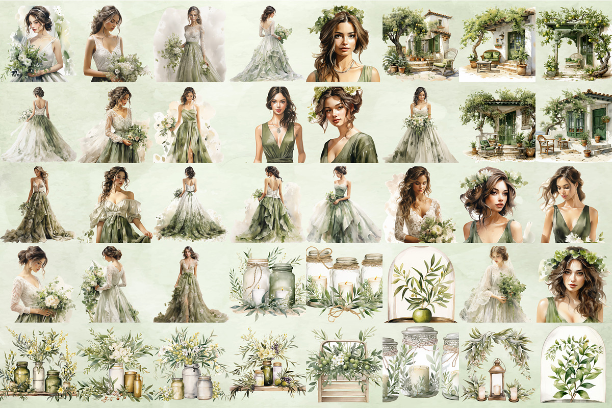 Watercolor Olive Clipart Bundle, an Illustration by NiiiNArt (Photo 3 of 12)