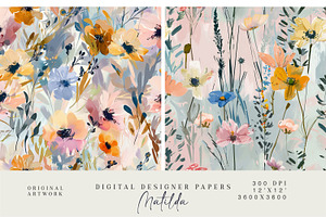 Gouache Floral Seamless Pattern Set