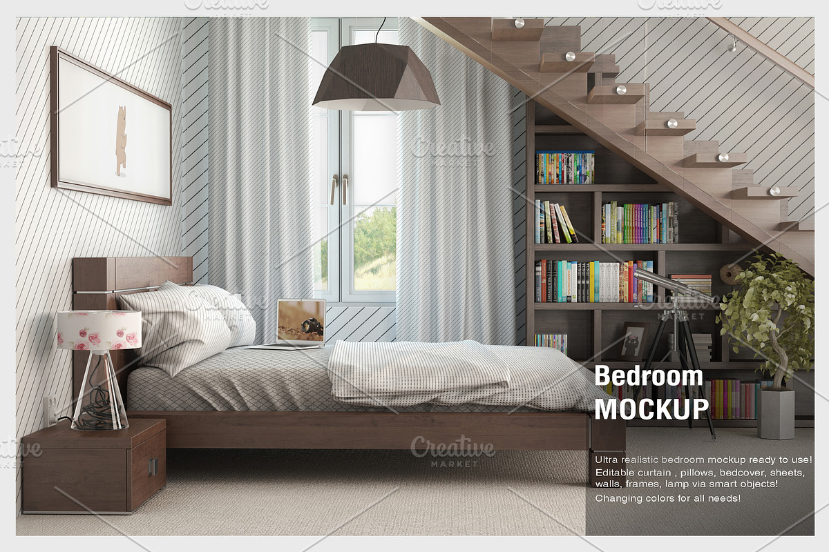 Curtain Bedroom Mock-up, a Household Mockup by IsometricWorld (Photo 1 of 5)