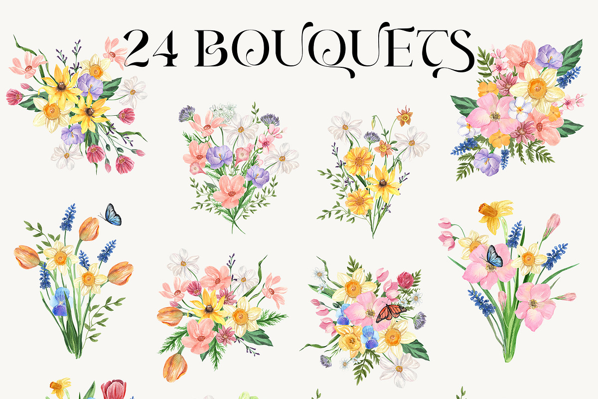 Petite Bunnies & Spring Wildflowers, a Seasonal Illustration by Catch the Dream Art (Photo 3 of 14)