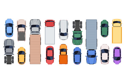 Top view set of cars and trucks, a Transportation Illustration by Yayasya