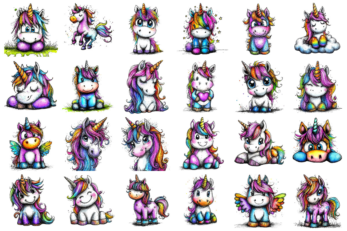 Watercolor Cute Unicorn Clipart, an Animal Illustration by designcity5 (Photo 2 of 5)