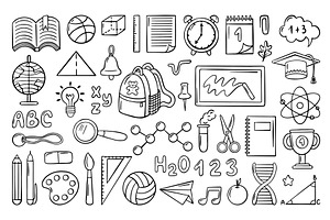 School doodle elements. Globe books, an Object Illustration by Valerie Bodnar