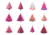 Pink Christmas Tree Clipart Bundle, an Illustration by SinaCreation (Thumbnail 2 of 7)