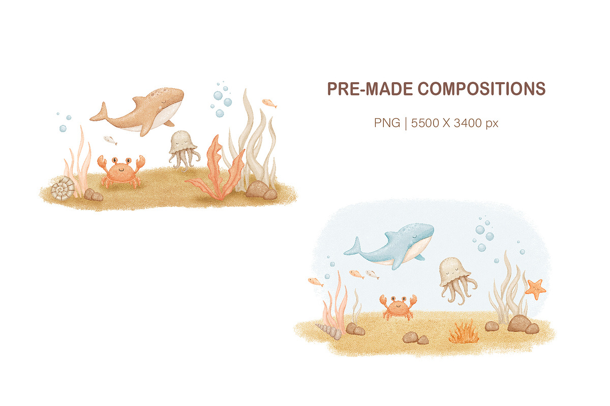 Watercolor Sea Animals Clipart, an Animal Illustration by ElenaPlatovaArt (Photo 8 of 13)