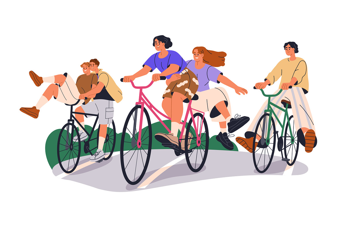 Happy people cycling on bicycles set, a Transportation Illustration by Good Studio (Photo 3 of 11)