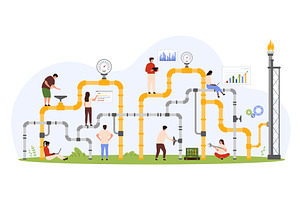 Gas pipeline inspection, maintenance, an Illustration by Flashvector