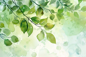 A vibrant green leaf with a watercol, a Photo by LOGOCREATIVE