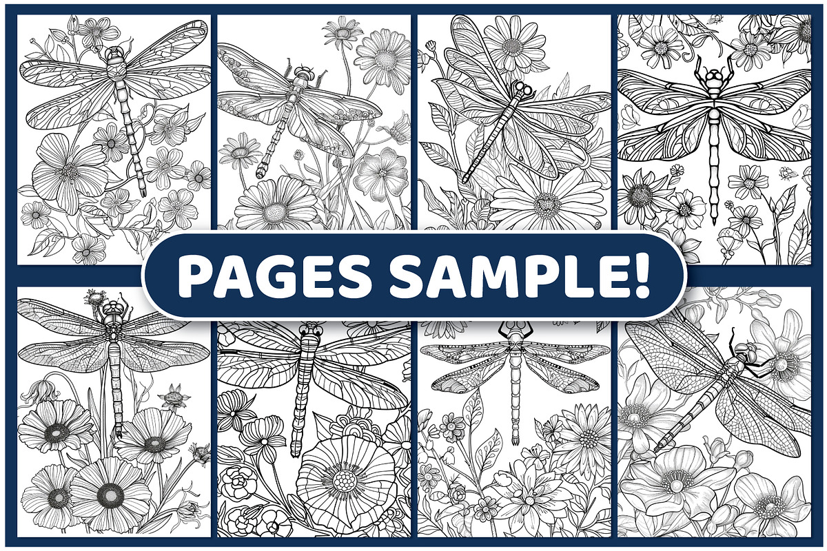 Dragonfly with Flower Coloring Pages, an Animal Illustration by BrightMart (Photo 3 of 3)