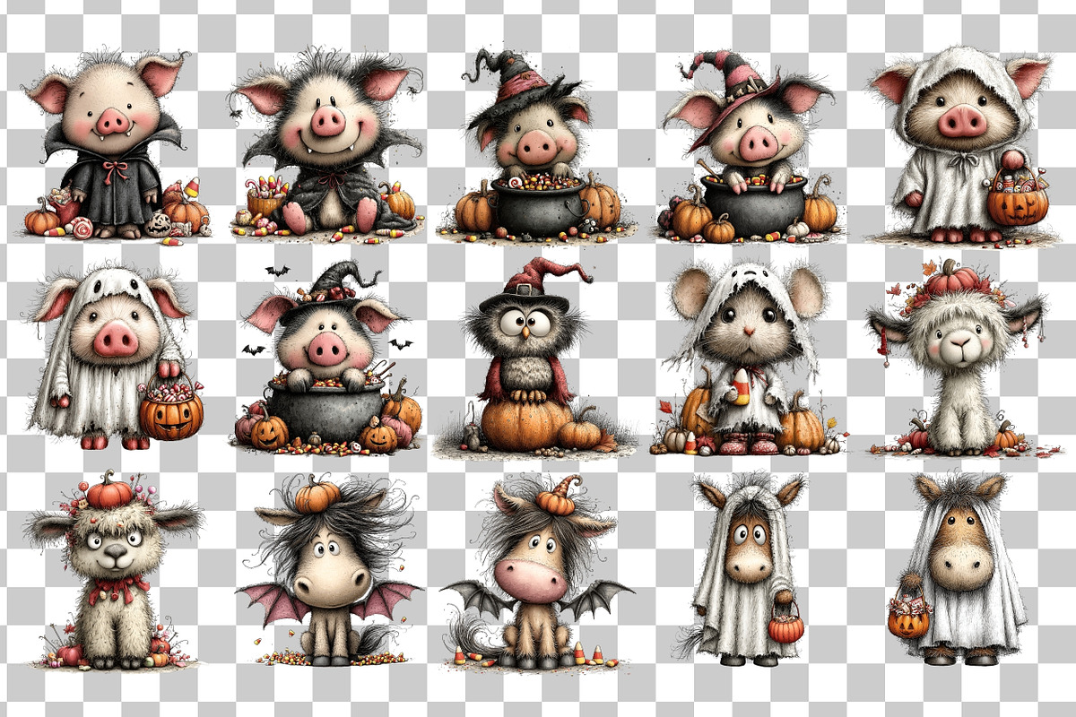 Whimsical Halloween Animals PNG, a Seasonal Illustration by Nicolle's Colorful Art (Photo 3 of 6)