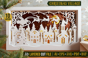 Christmas Village 3D Layered SVG Cut