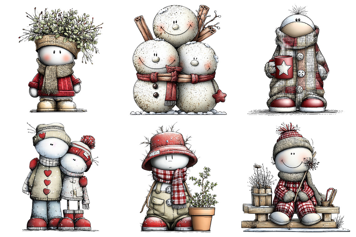 Boho Snowman Clipart Bundle, an Illustration by Daily.Designs (Photo 4 of 5)