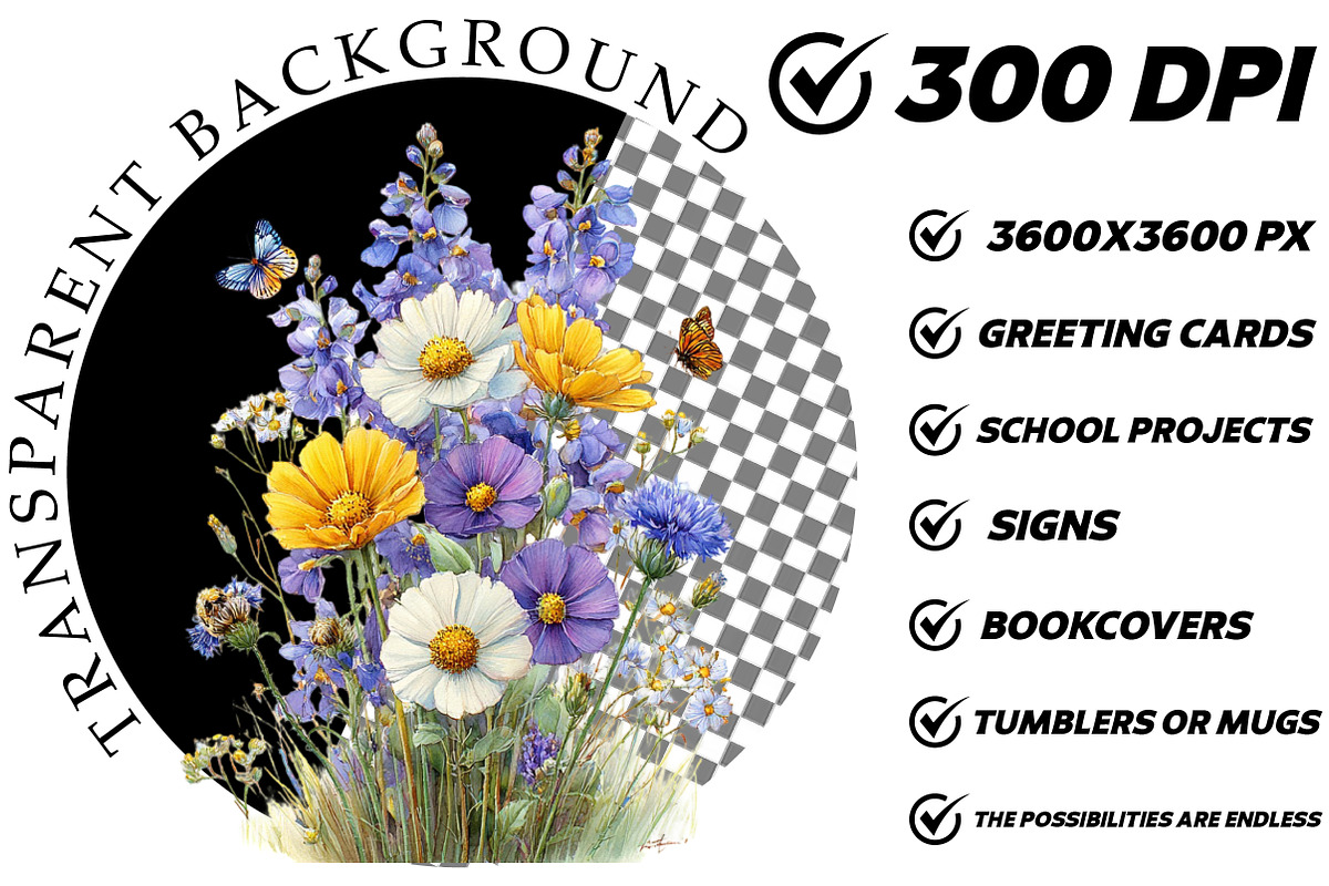 Watercolor Meadow Flowers Clipart, an Illustration by DreamCafeArt (Photo 8 of 8)