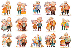 Cartoon Grandparents, Elderly Couple