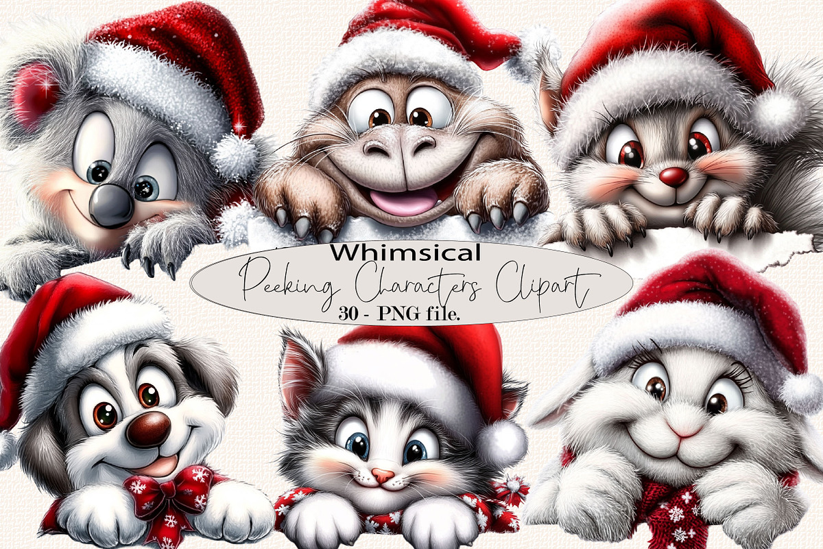 Christmas Peeking Characters Clipart, a Seasonal Illustration by SVGArt (Photo 1 of 5)