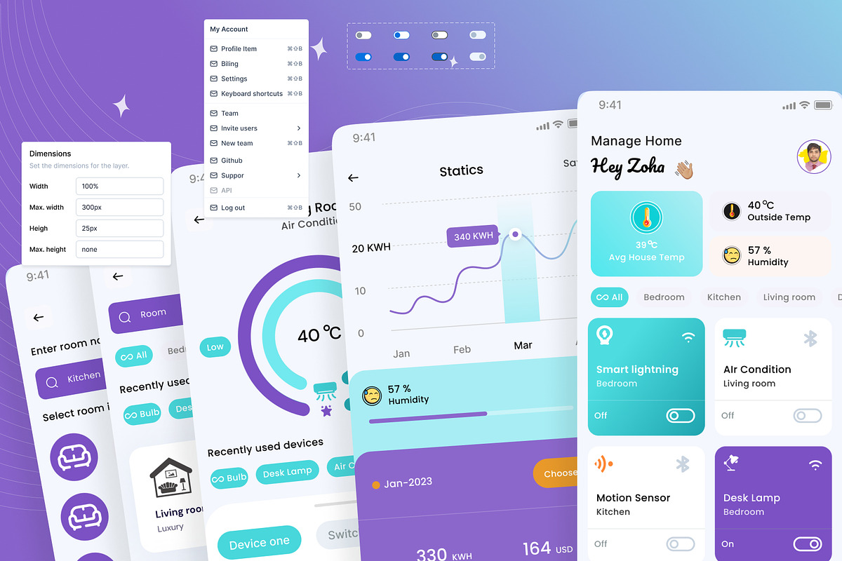 Smart Home Mobile App UI Kit, an UI Kit Template by Muhammad_Ahmad (Photo 5 of 6)