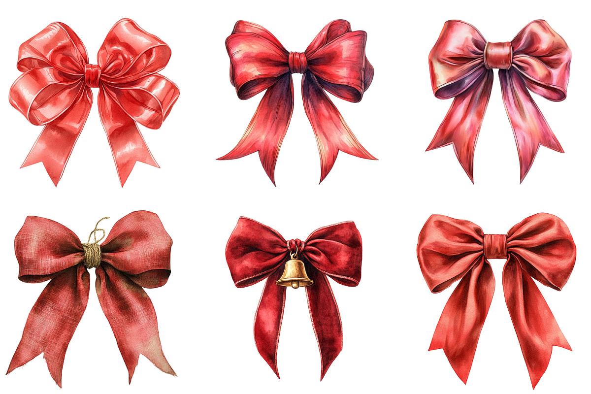 Red Coquette Christmas Bow Clipart, an Illustration by DreamArtGraphic (Photo 3 of 5)