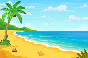 Summertime on the beach. Palms and, an Illustration by ModVector
