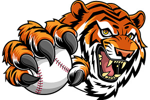Angry Tiger Holding Baseball Ball, an Illustration by HitToon