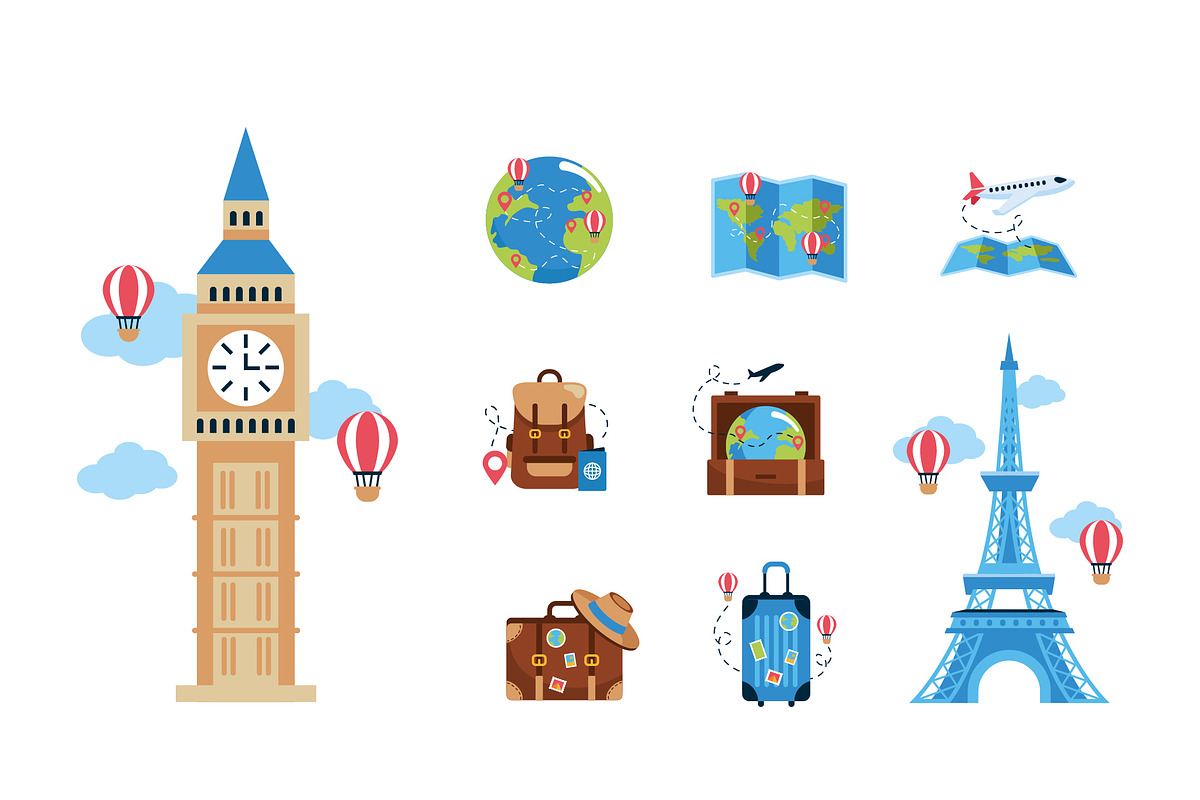 Travel Tourism Illustration Set, a Templates & Theme by studiogstock