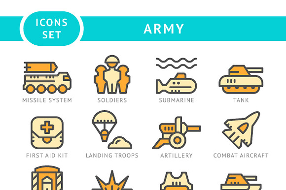 Set Line Icons Of Army