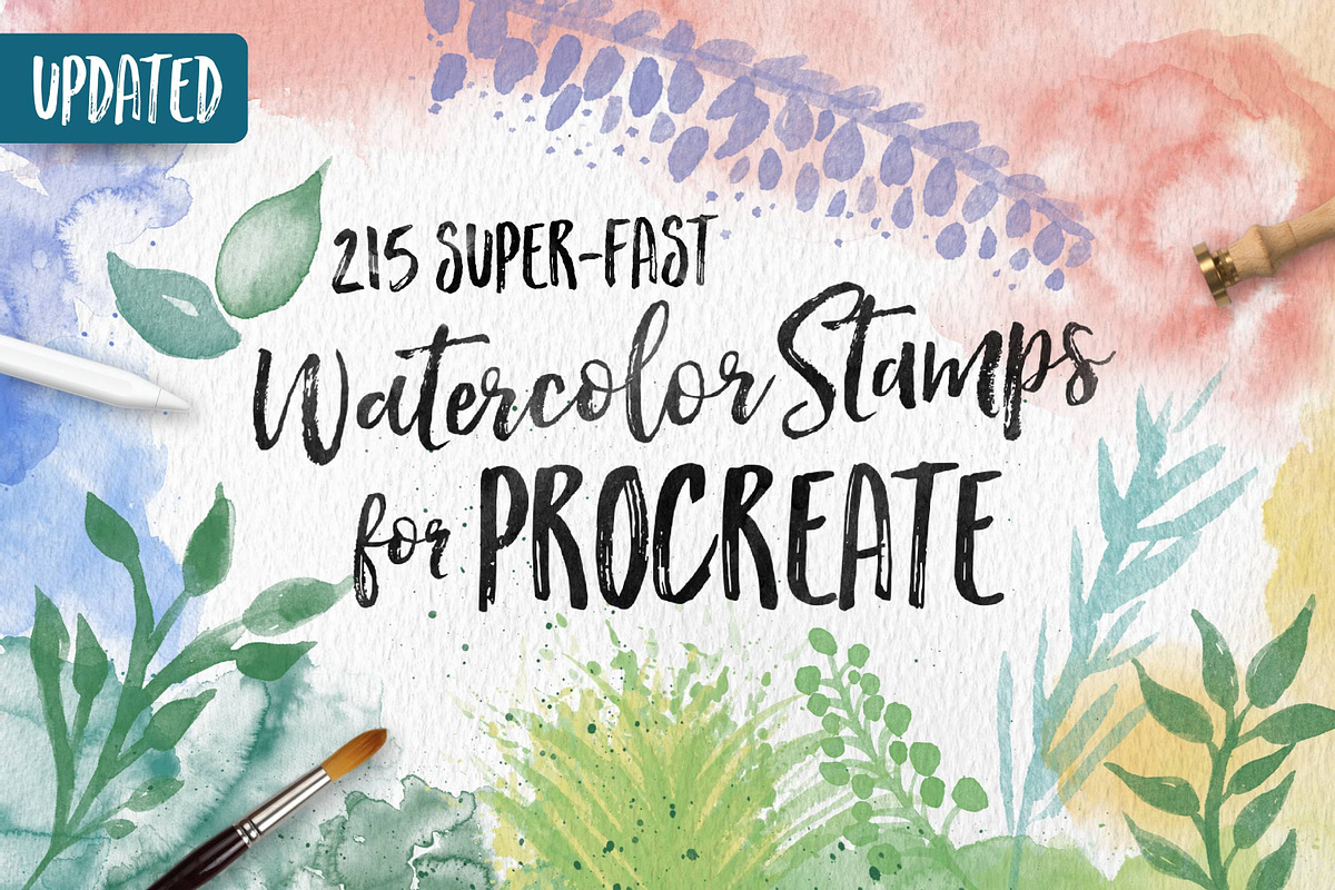 Watercolor Stamps for Procreate, a Brush Add-On by AJ Brushes (Photo 1 of 8)