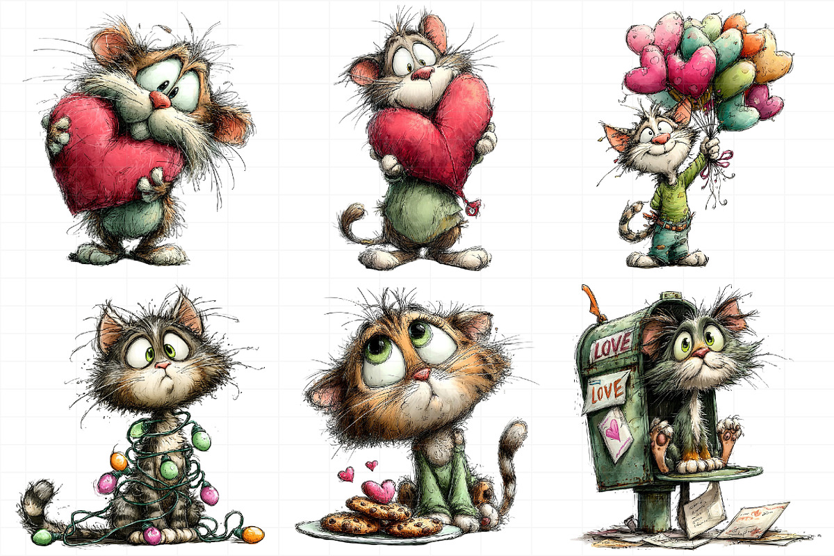 Watercolor Valentine Cat Clipart Bun, an Illustration by Daily.Designs (Photo 3 of 5)
